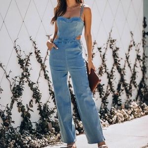 Vici Denim Jumpsuit (open back and slits on tummy)